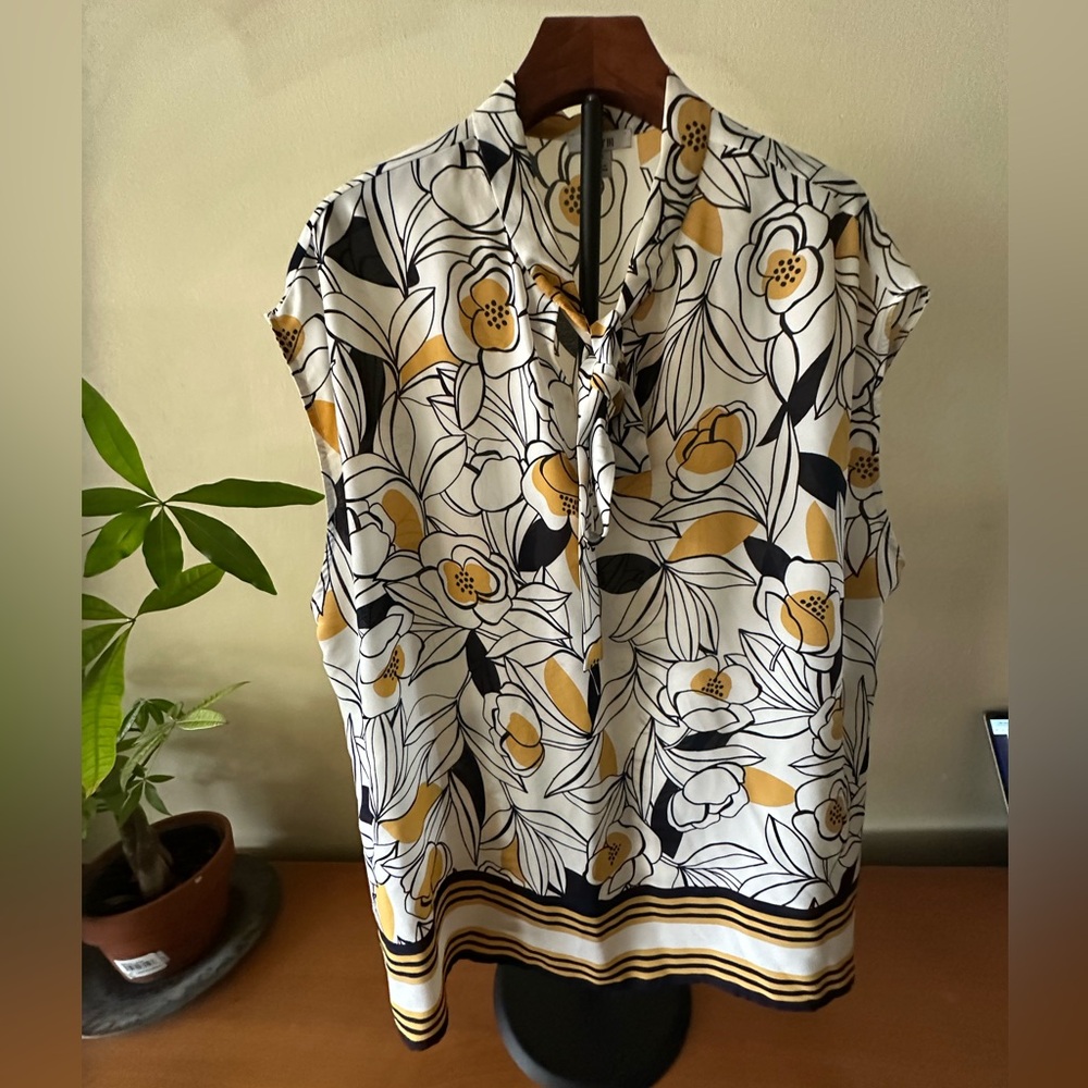 Bar III Floral Print Blouse - Black, White, Gold